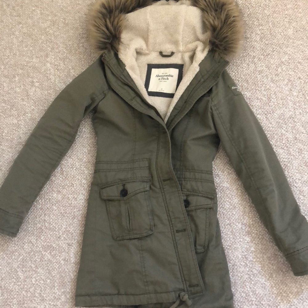 Abercrombie Army Green Faux Fur Jacket